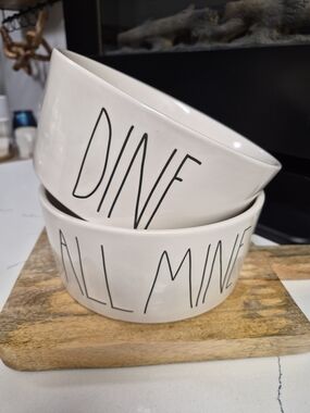 Rae Dunn White Ceramic 'DINE' & 'ALL MINE' Bowls